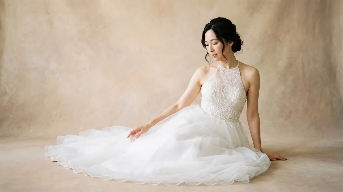 Cang-Ai bride in a lace halter wedding gown